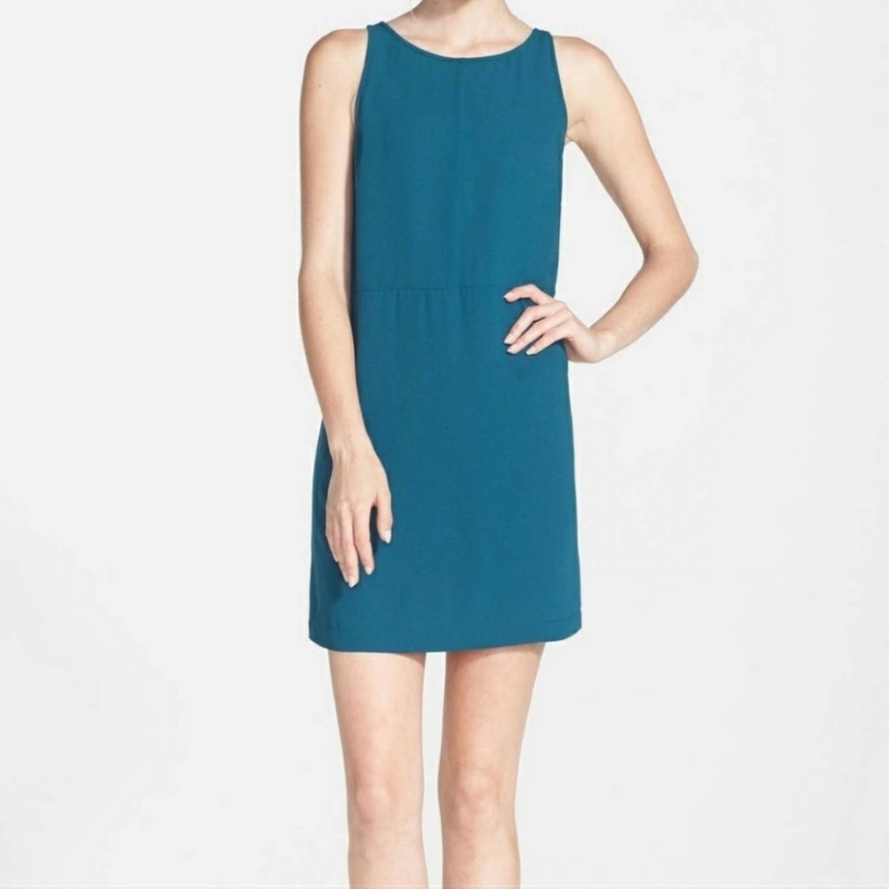 Tildon shift dress Teal deep V back chiffon Small